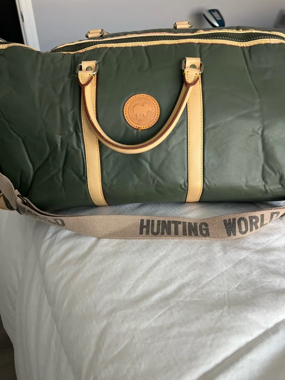 Hunting World Green Nylon Leather-Trim Travel Duffel Bag